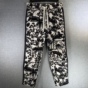 Anthropologie Maeve Tenley Twill Track Pants‎ Black Motif Size XS Jaguar Cat